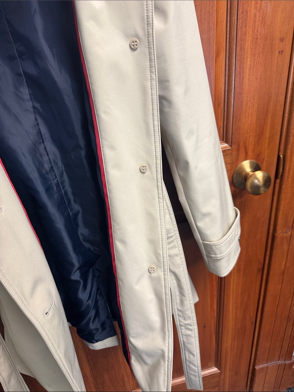 Tommy Hilfiger Cream Double-Breasted Trench Coat with Belt - Picture 8 of 8